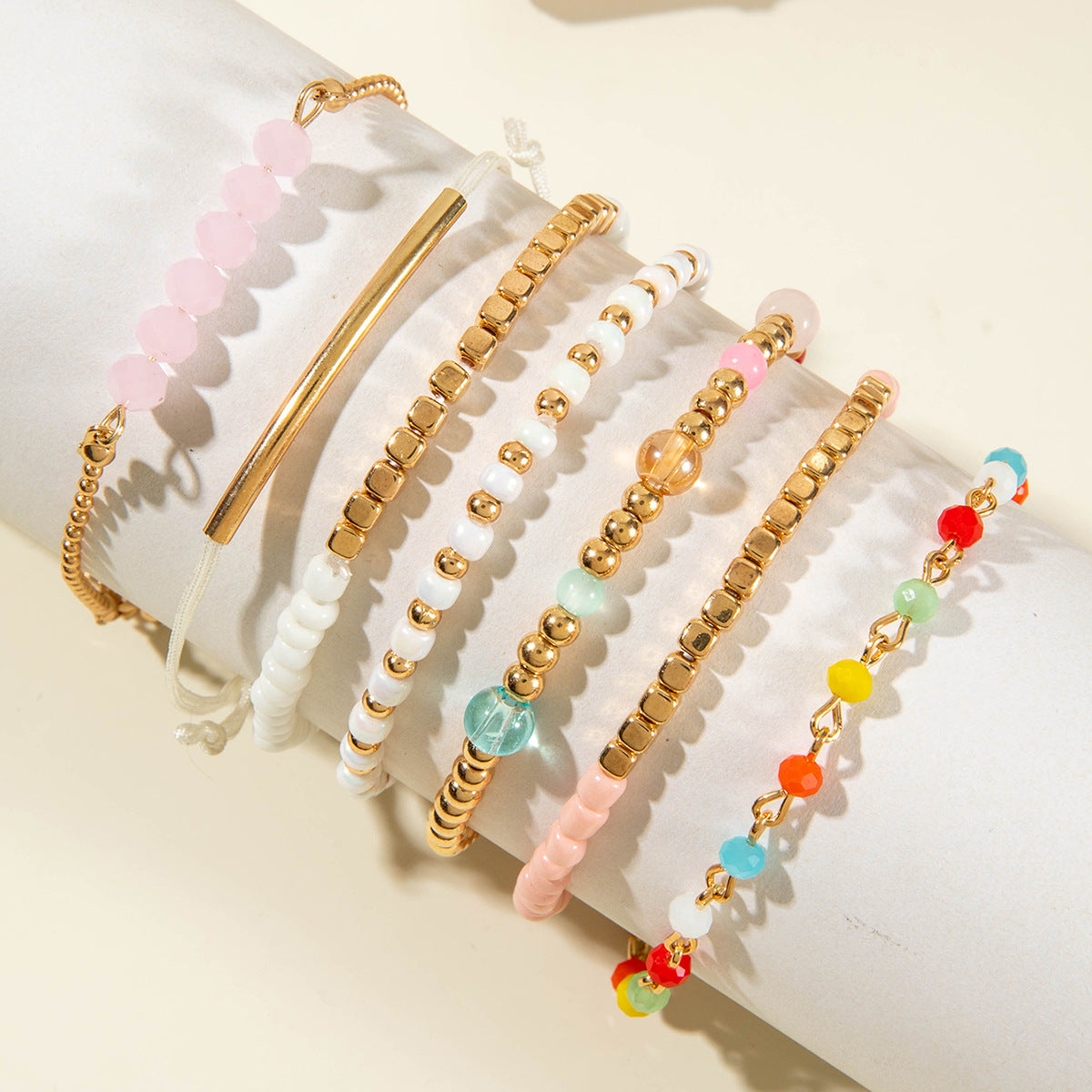 Wholesale Bohemian Rice Bead Multi-Layered Elastic Bracelet Set