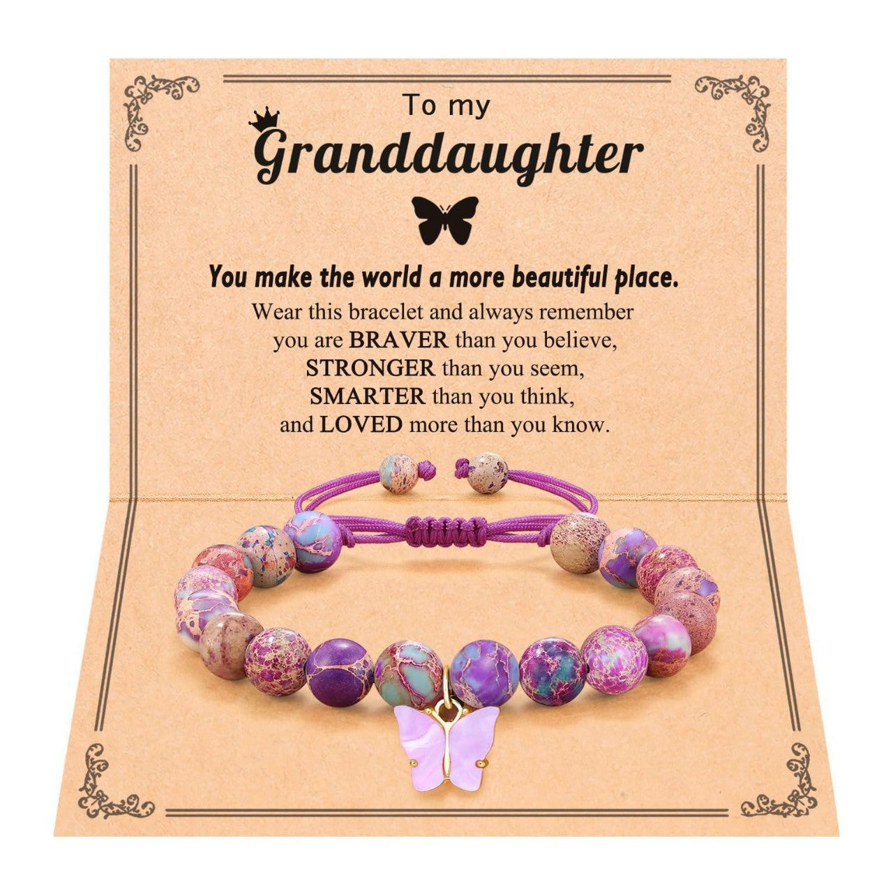 Wholesale Unisex Handmade Woven Butterfly Purple Acrylic Bead Bracelet Jewelry Accessory
