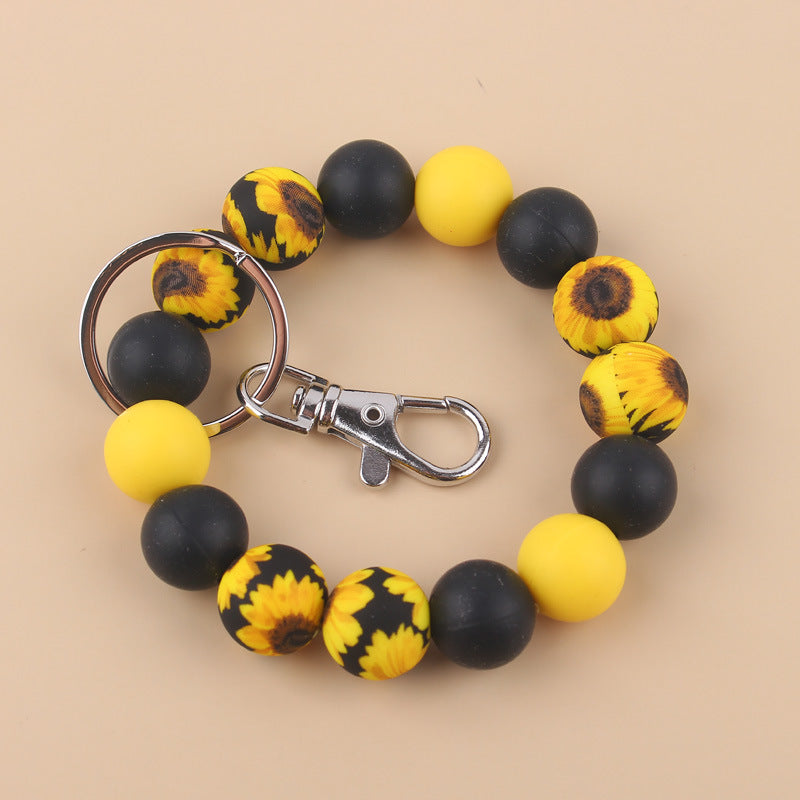 Wholesale Cow Pattern Leopard Pattern Silicone Beaded Wrist Keychain
