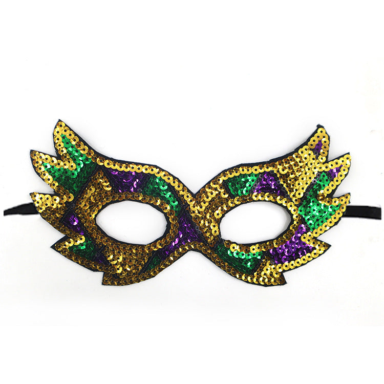 Wholesale Carnival Sequins Three Color Gold Purple Green Mask Makeup Party Eye Mask