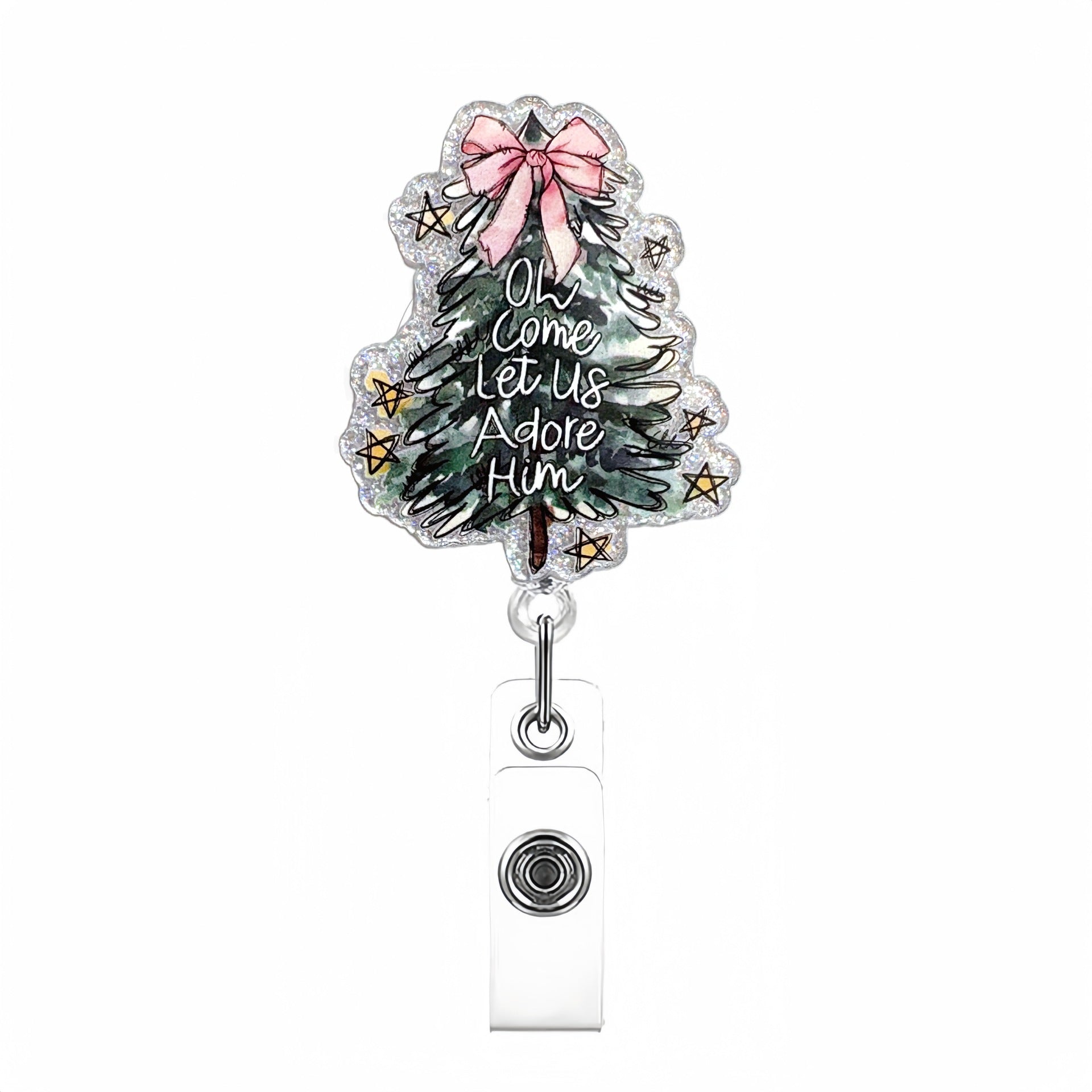 Wholesale Glitter Acrylic Christmas Tree Telescopic Badge Reels Keychain