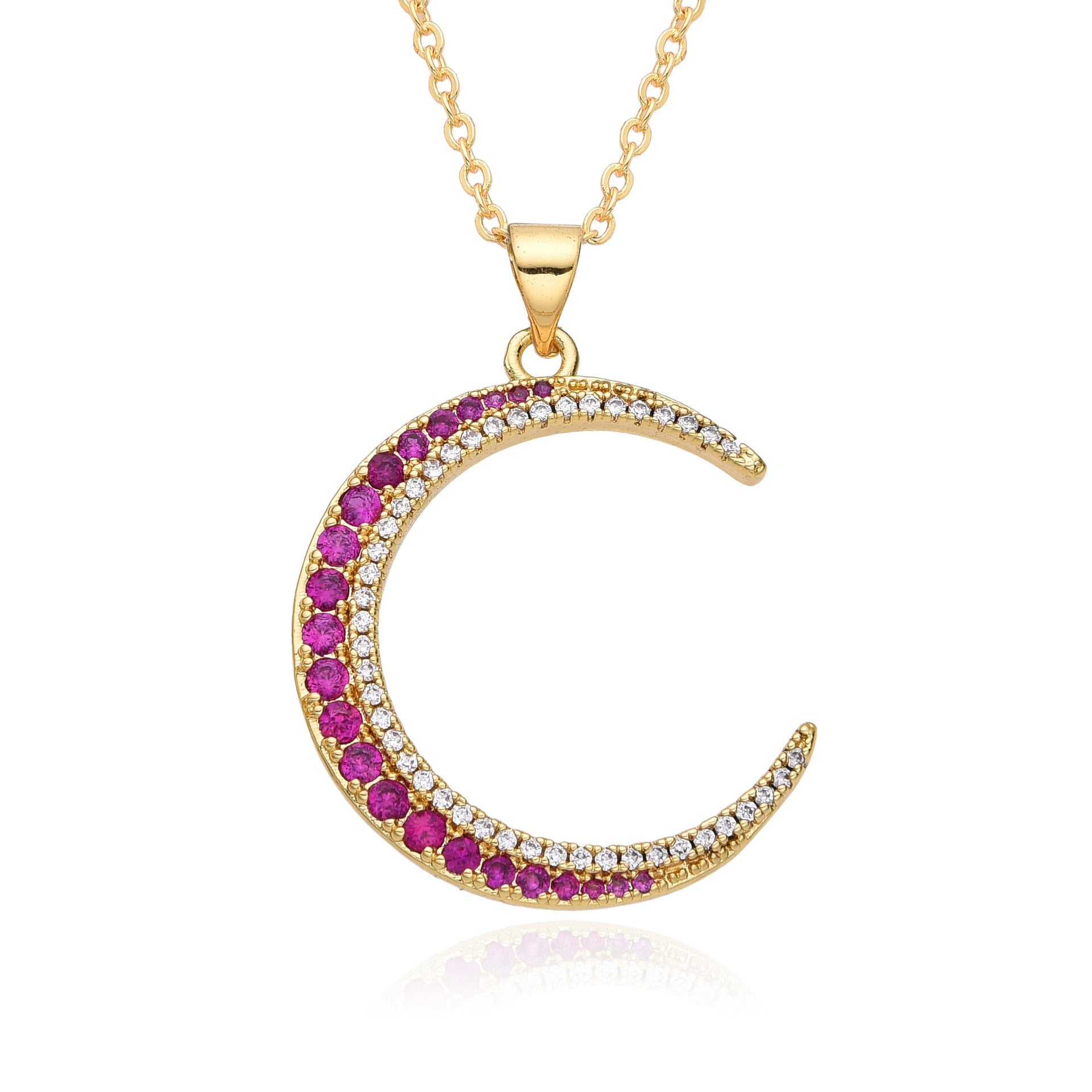 Wholesale Copper Plated 18K Gold Colored Zircon Moon Love Necklace