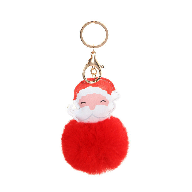 Wholesale Christmas Ball Environmentally Friendly Leather Santa Claus Plush Keychain