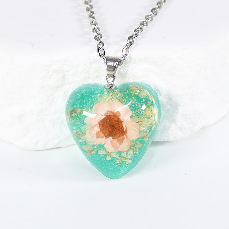 Wholesale 10pcs Small Star Flower Colorful Background Heart Shape Necklace