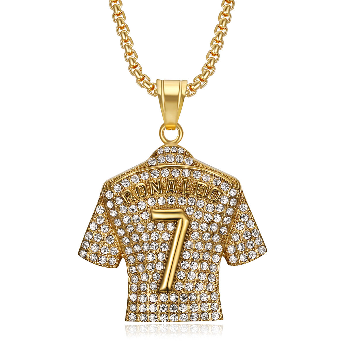 Wholesale HIPHOP titanium steel gold-plated diamond-embedded Jersey pendant necklace