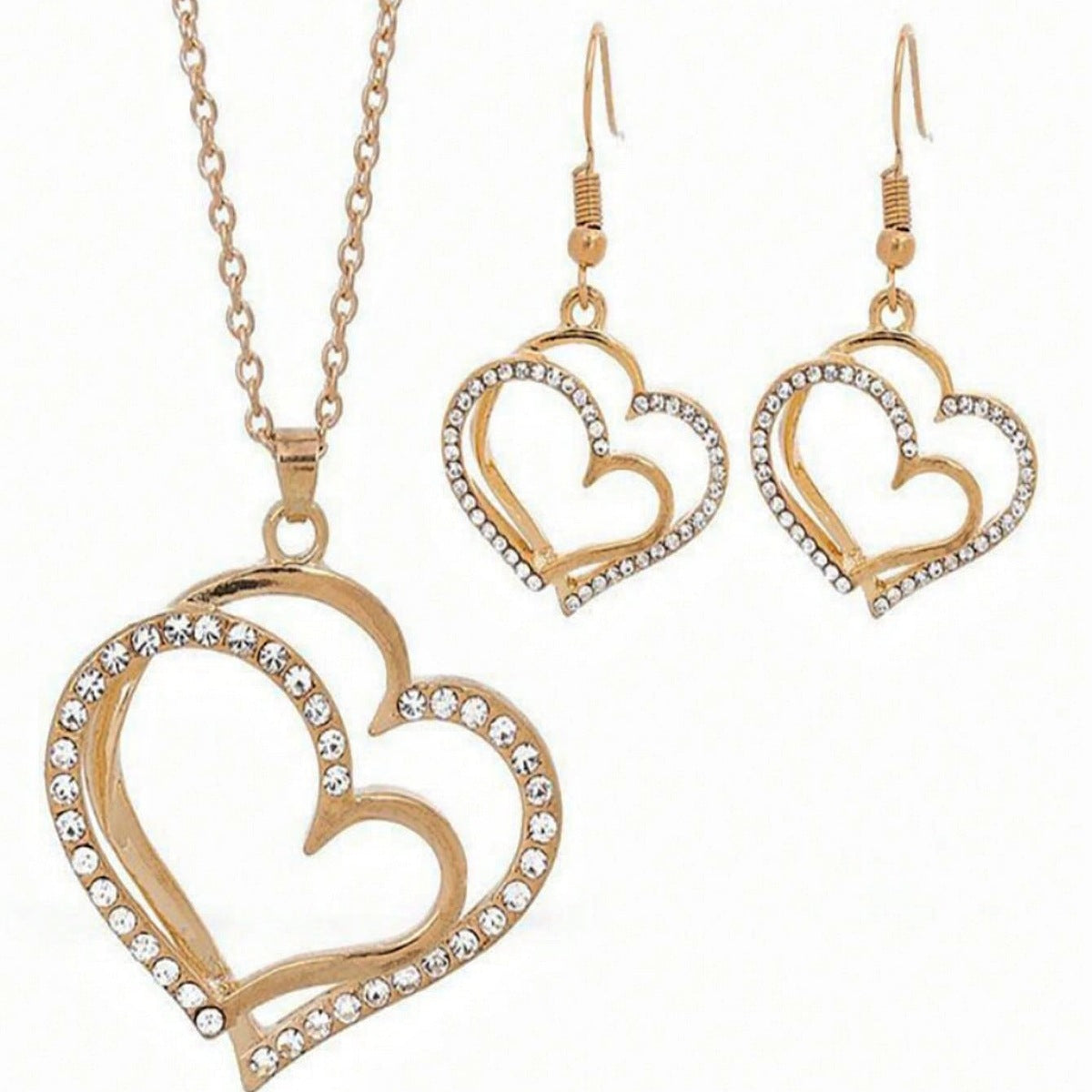 WholesaleLove Vintage Fashion Alloy Diamond Openwork Heart Pendant Necklace Earrings