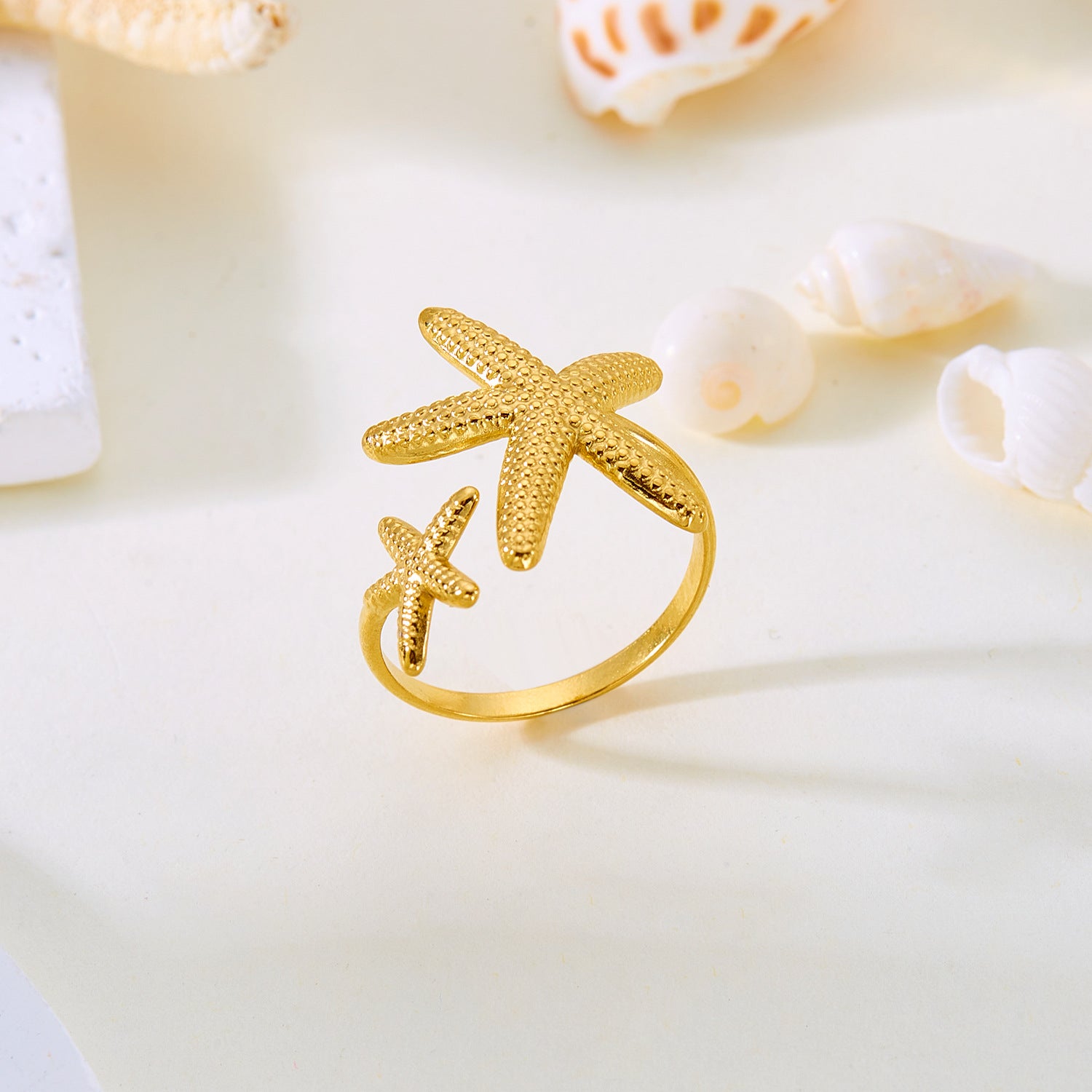 Wholesale Real gold electroplated non-fading butterfly shell starfish versatile ring