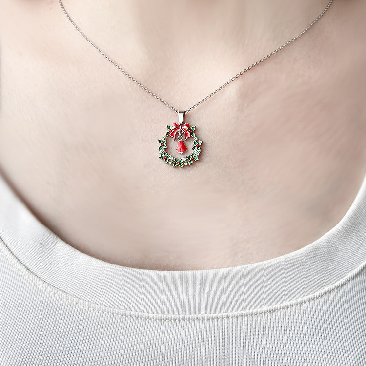 Wholesale Christmas Series Diamond Wreath Stainless Steel Necklaces