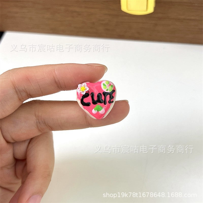 Wholesale 2pcs Cherry Heart Letter Hand-painted Beads