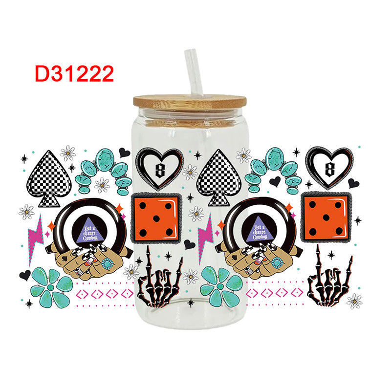 Wholesale Black and white billiards  16oz Cup UV DTF Wraps