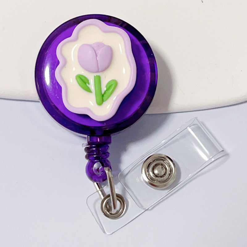 Wholesale Badge Clip Telescopic Easy Pull Anti-lost Device Sunflower Smiley Round Keychains