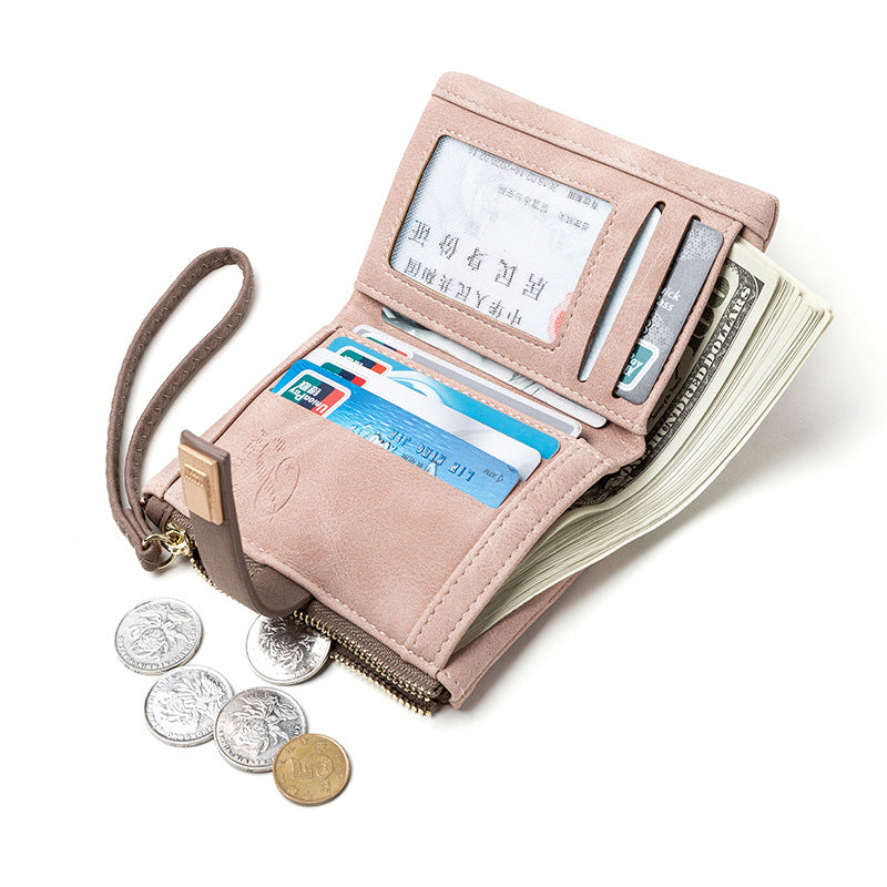 Wholesale Short Matte Leaf Buckle Vertical Zipper PU Wallet