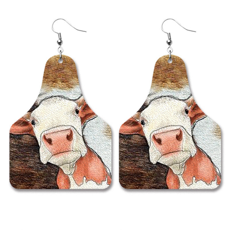 Wholesale Western Cowboy Retro Leather Geometric Old PU Personalized Earrings