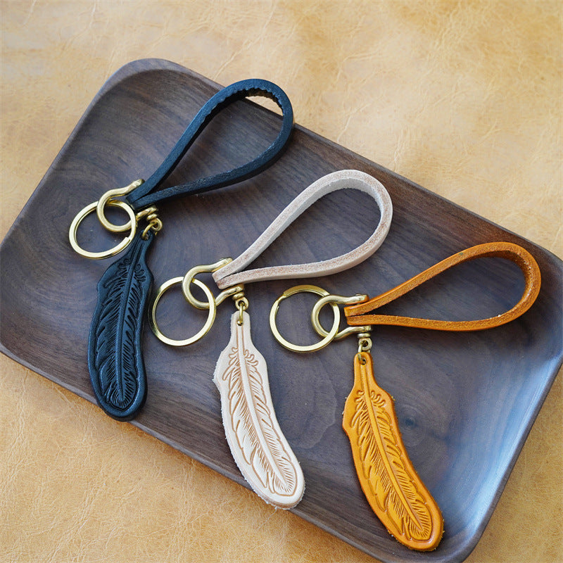 Wholesale Cowhide Feather Keychains