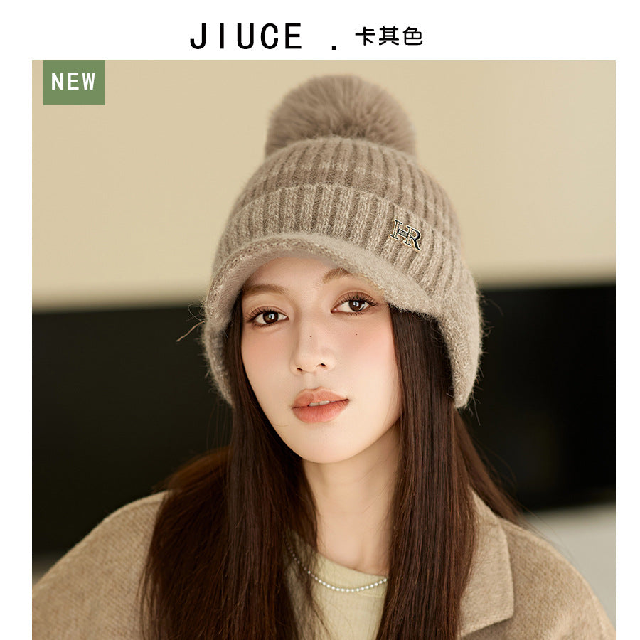 Wholesale Autumn and Winter Rabbit Fur Versatile Ear Protection Knitted Outdoor Warm and Thick Duckbill Cap