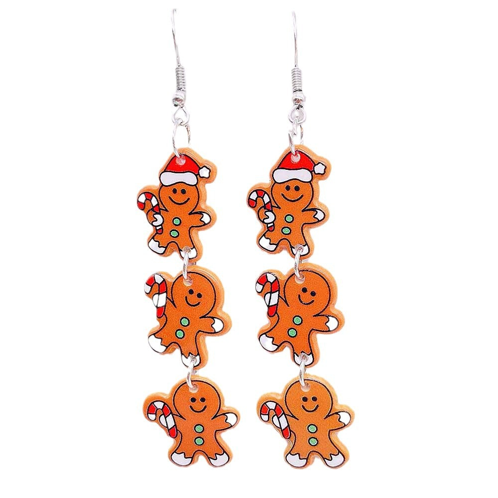 Wholesale Christmas Acrylic Gingerbread Man Sleigh Splicing Earrings
