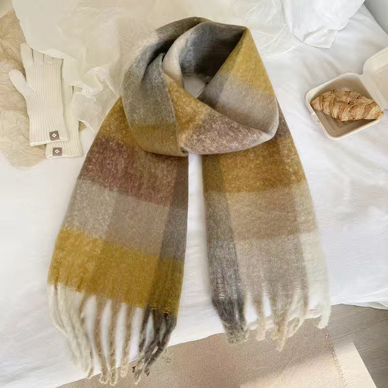 Wholesale Winter Long Thickened Warm Hoop Yarn Plaid Scarf
