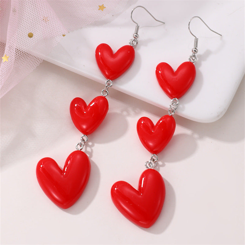 Wholesale women's long heart red festive Valentine's Day earrings fashion face slimming ear jewelry