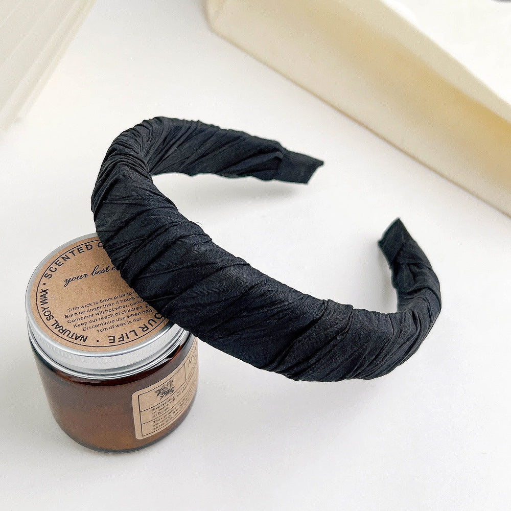 Wholesale Fabric Art Solid Color Pleated Wide Edge Headband