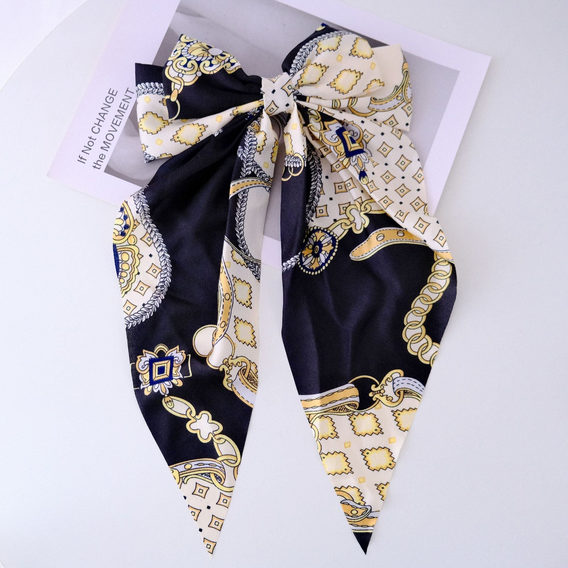 Wholesale Floral Ribbon Bow Long Silky Fabric Spring Clip
