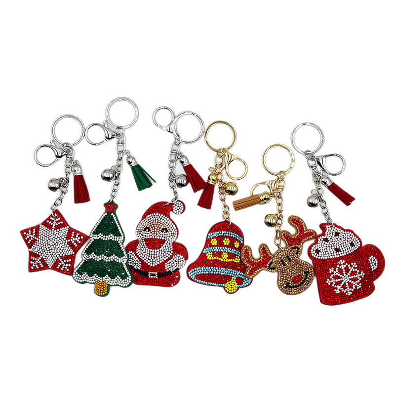 Wholesale Festive Rhinestone Christmas Tree Bag Charm Keychain With Crystal Tassel Trendy Fashion Accessory For Gift And Resale