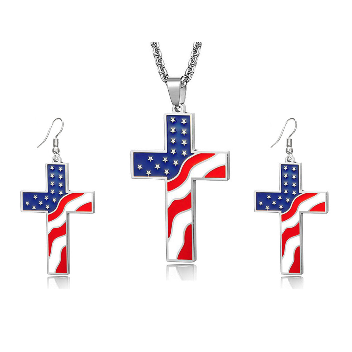 Wholesale American Independence Day Cross Earrings Necklace