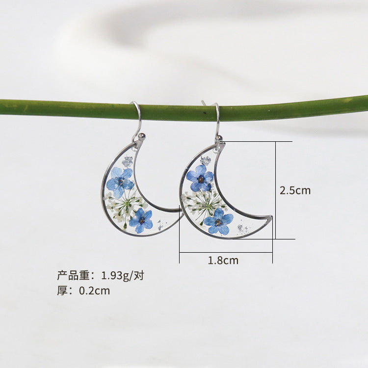 Wholesale 6pairs/pack Silver Forget-me-not Series Dried Flower Earrings