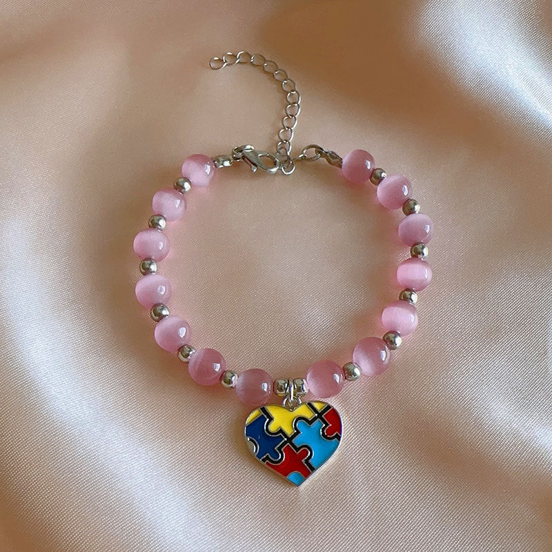 Wholesale Puzzle Love Pendant Pink Opal Bracelet