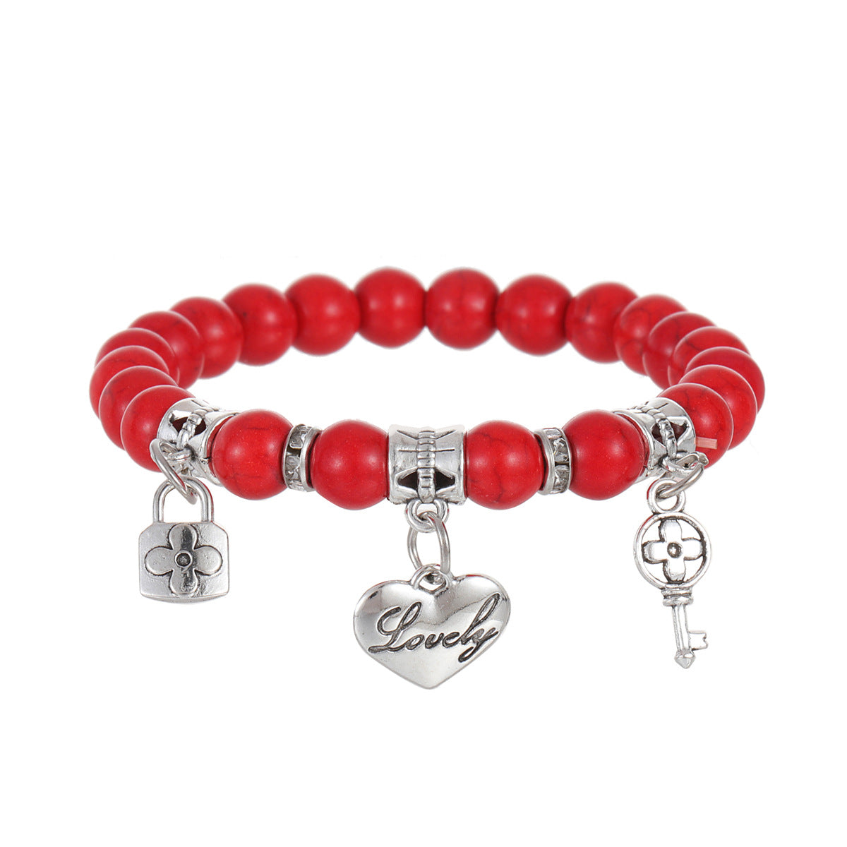 Brazalete colgante de corazón de llave de cuentas de Turquesa Turquoise al por mayor