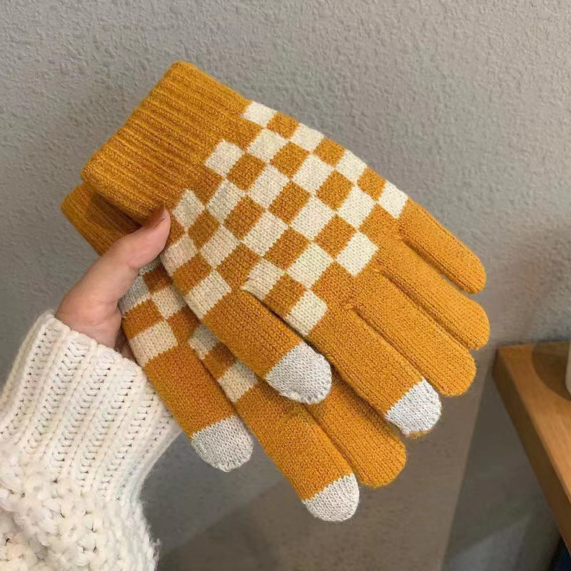 Wholesale Winter Acrylic Touch Screen Plus Velvet Thickened Checkerboard Plaid Cycling Gloves
