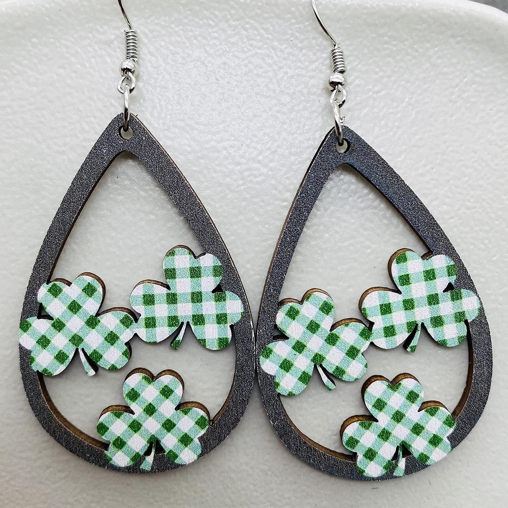 Wholesale St. Puckett Festival  Clover Green Rainbow Dwarfs Wooden Earrings