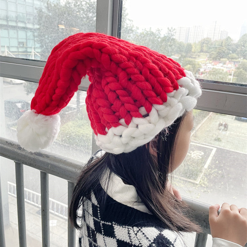 Wholesale Extra Thick Wool Christmas Hats Hand Knitted Santa Hats Parent-child Hats
