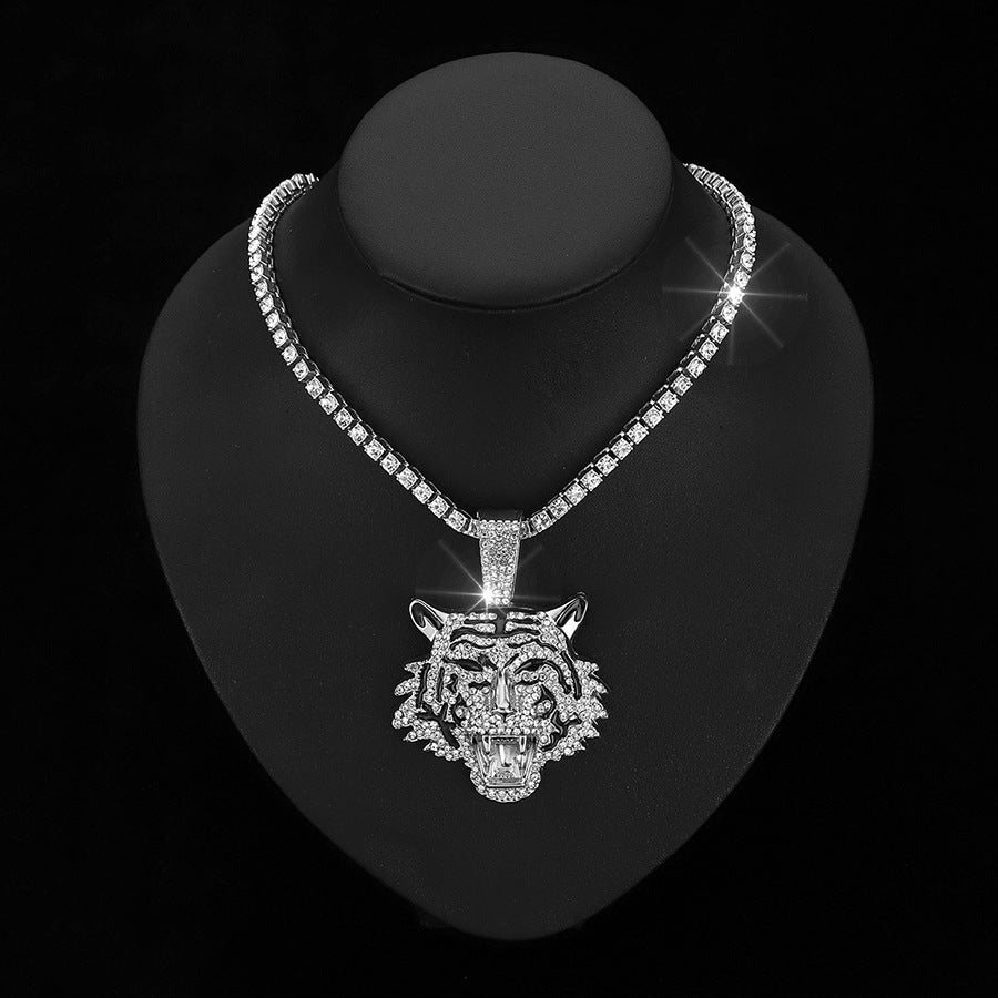 Wholesale 3D Diamond Tiger Pendant Hip-hop Men's Cuban Necklace