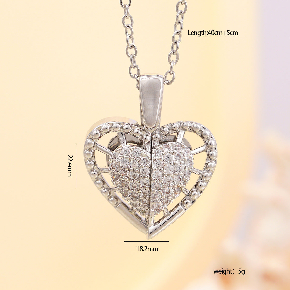 Wholesale Personalized opening and closing copper zircon heart-shaped wing clavicle necklace