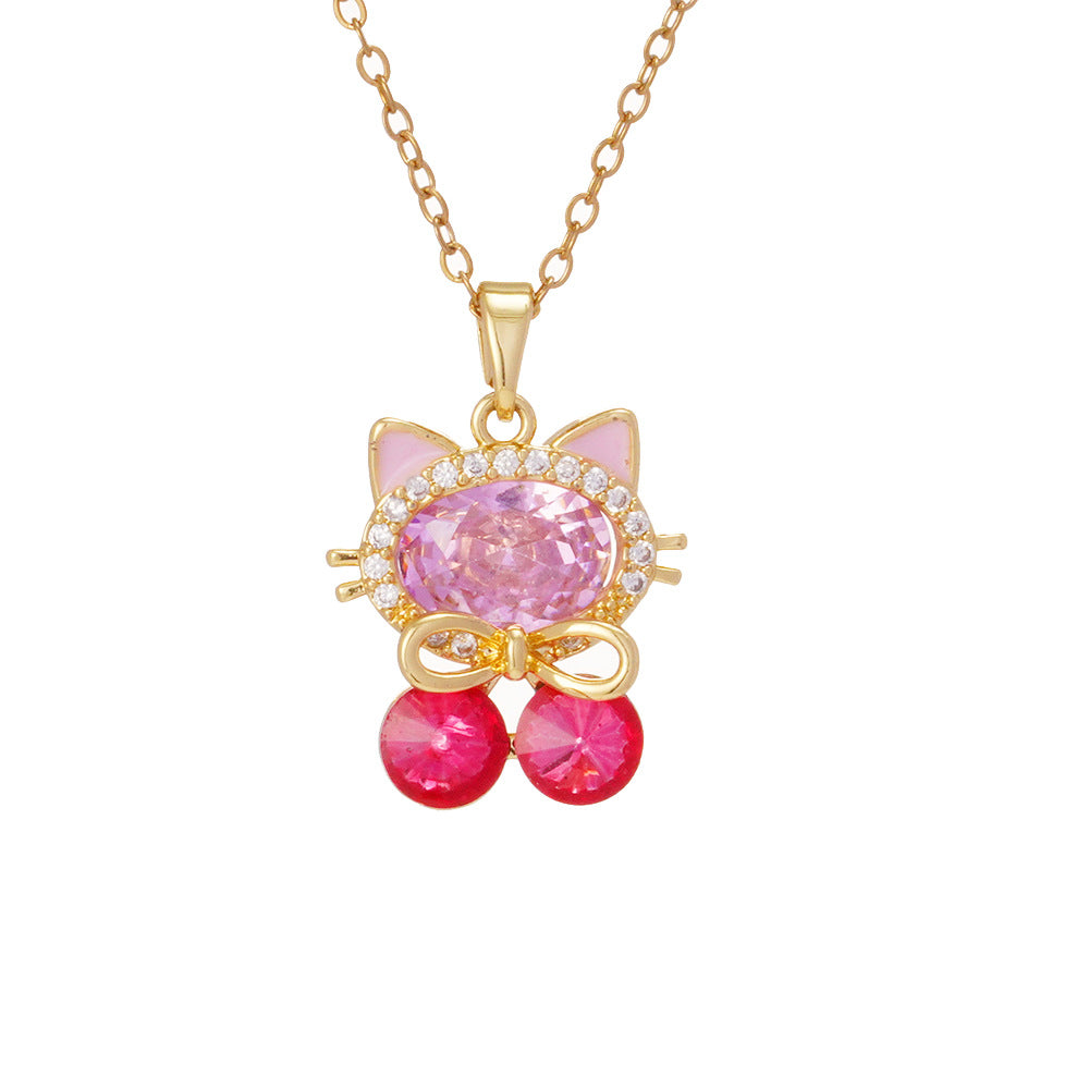 Wholesale gold-plated micro inlaid zircon cat pendant necklace