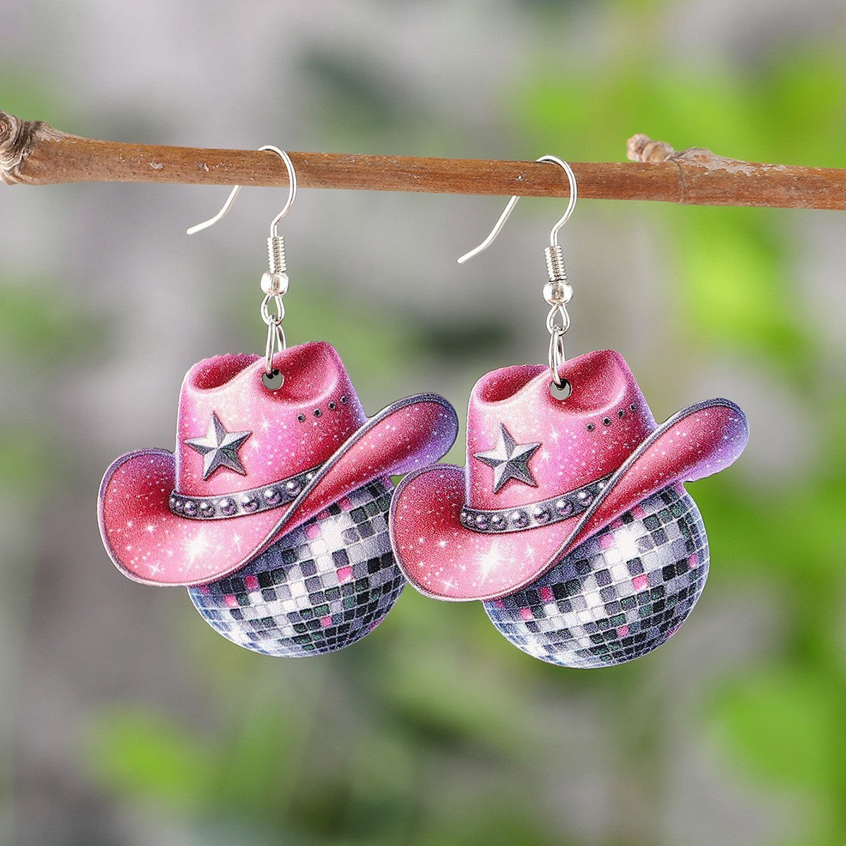 Wholesale Western Cowboy Hat Horseshoe Flower Pendant Earrings Bohemian Acrylic Double Sided Earrings Fashion Party Gift
