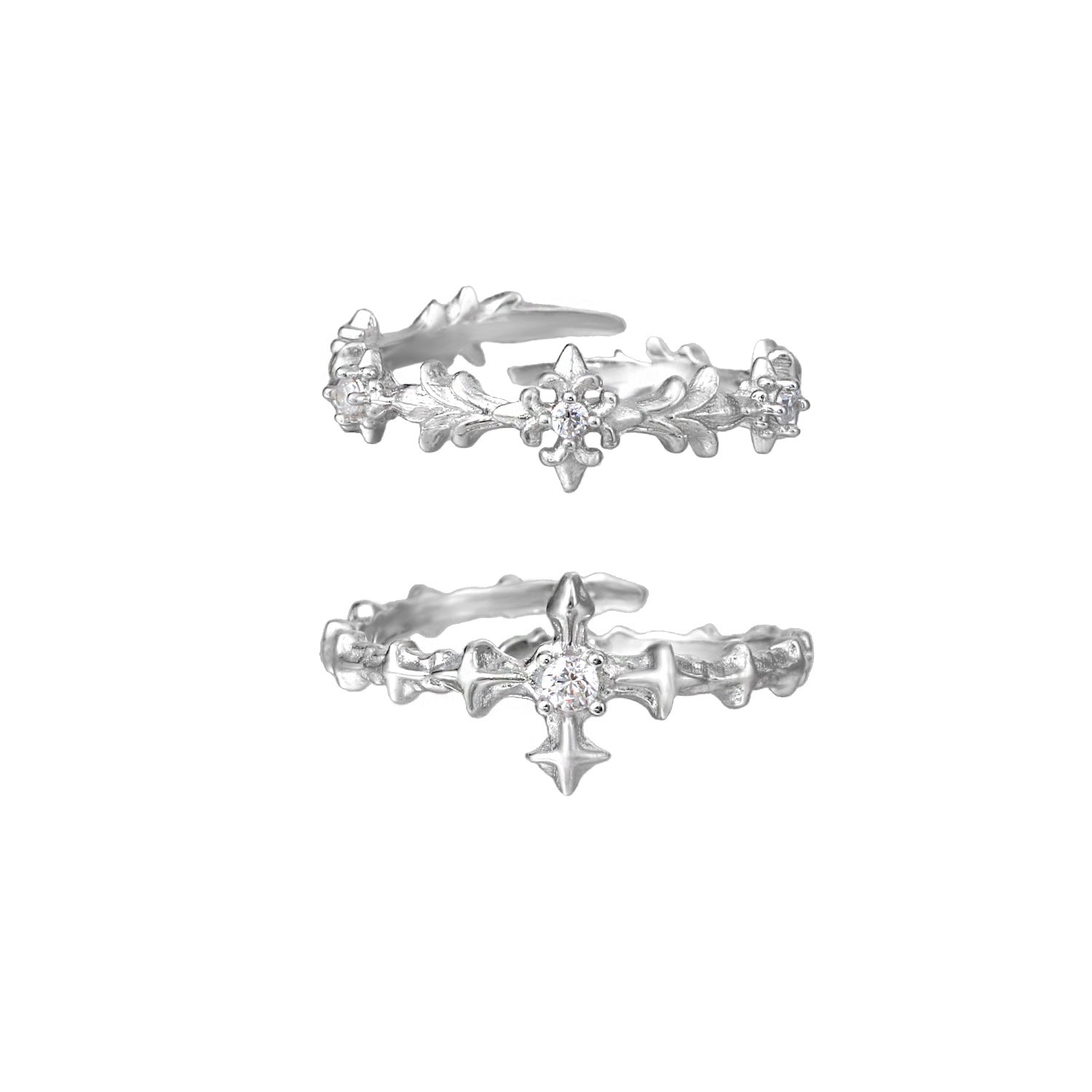 Wholesale Silver patterned cross zircon open ring