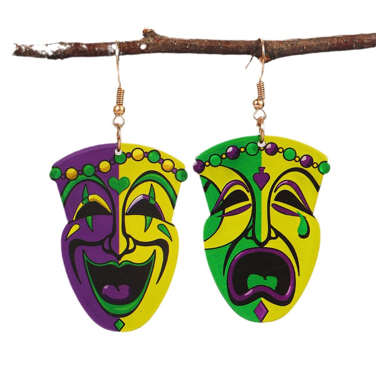 Wholesale New Carnival Acrylic Shiny Exaggerated Mask Cry and Laugh Emoji Fashion Holiday Earrings