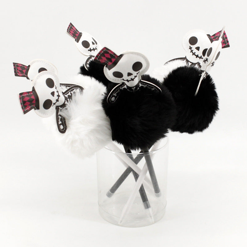 Wholesale Halloween Ghost Festival Bat Skeleton Ghost Witch Hair Ball Plastic Ballpoint Pen