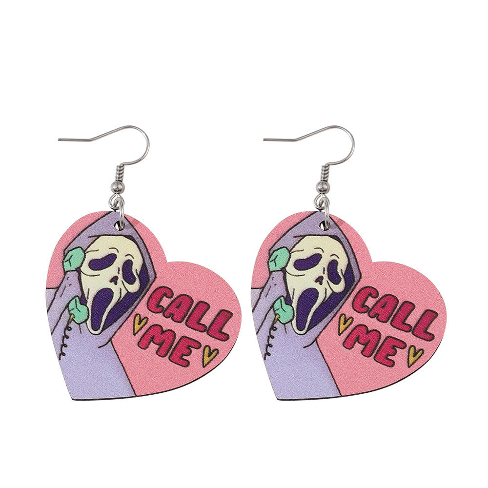 Halloween wooden reversible pendant earrings
