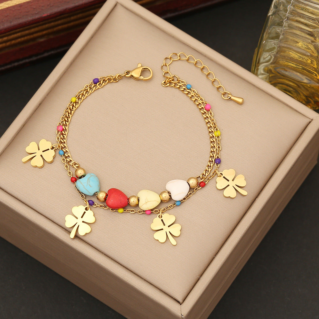 Wholesale Tree of Life Heart Turquoise Color Drip Oil Stainless Steel Bracelet