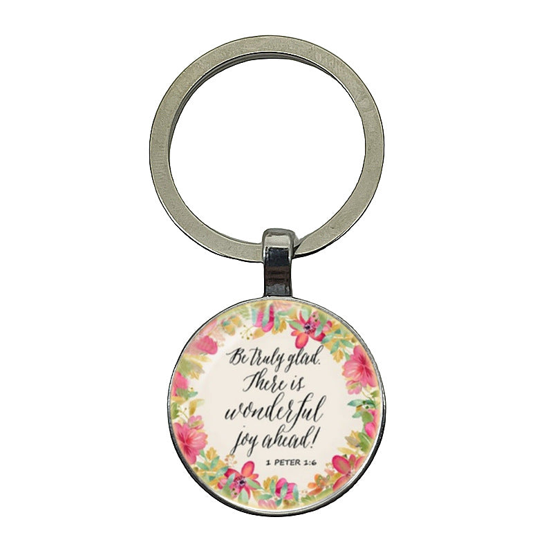 卸売レターフラワーパターンジェムストーンメタルキーホルダー