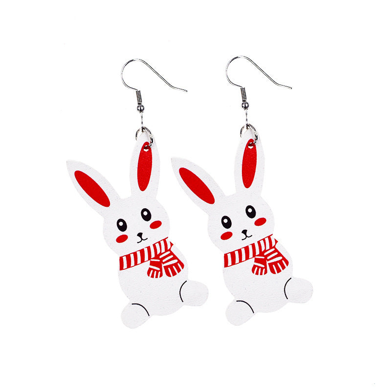 Wholesale arrival St. parcret festival leather Easter white rabbit leather earrings