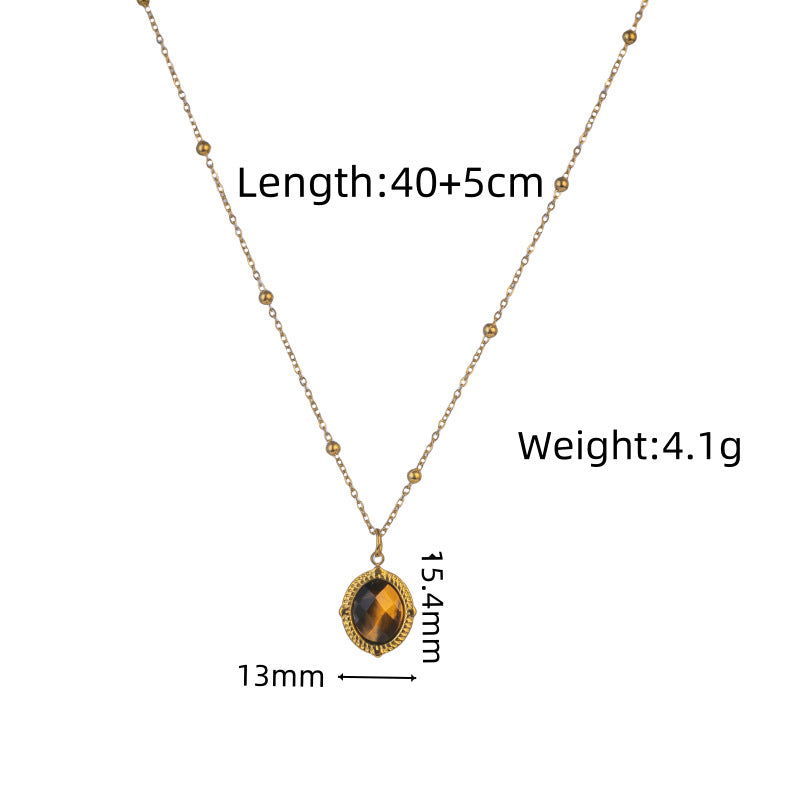 Wholesale Retro Yellow Tiger Stone Series Pendant Stainless Steel Necklace