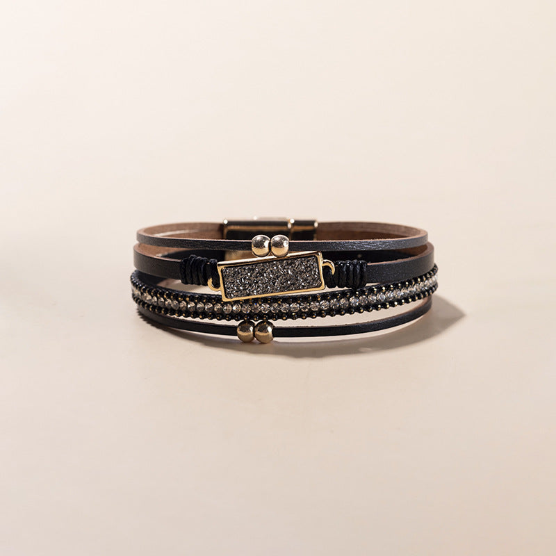 Wholesale Punk style magnetic buckle multi-layer wristband Layered Bracelet Set