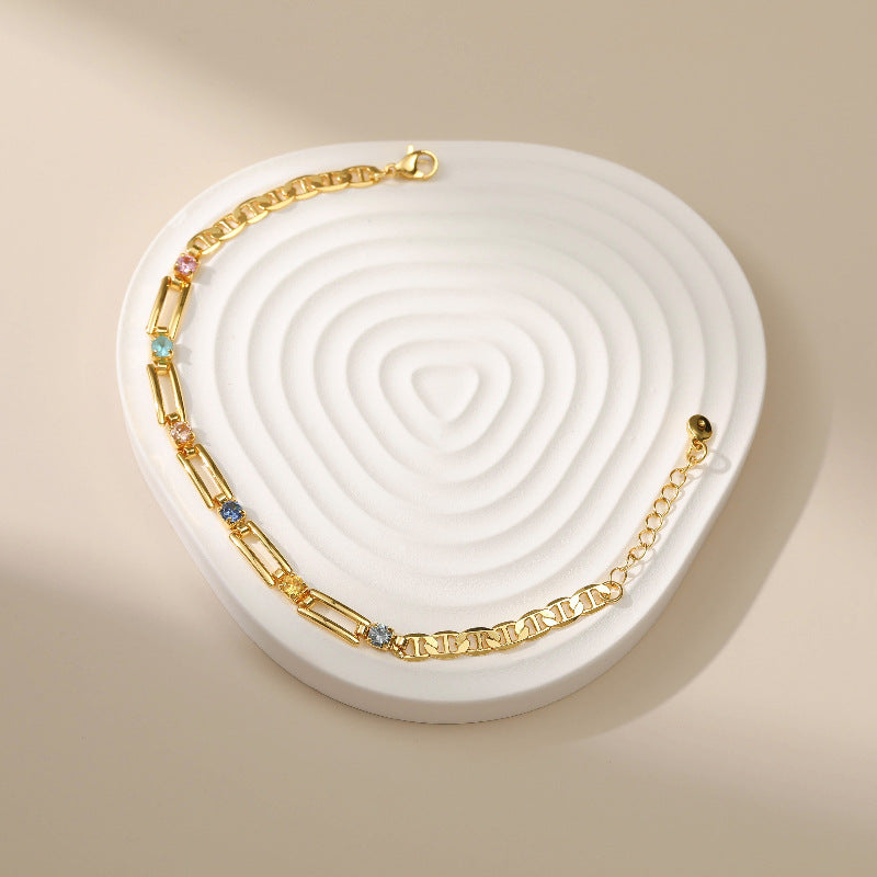 Wholesale Copper Plated 18K Real Gold Creative Hollow Zircon Bracelet