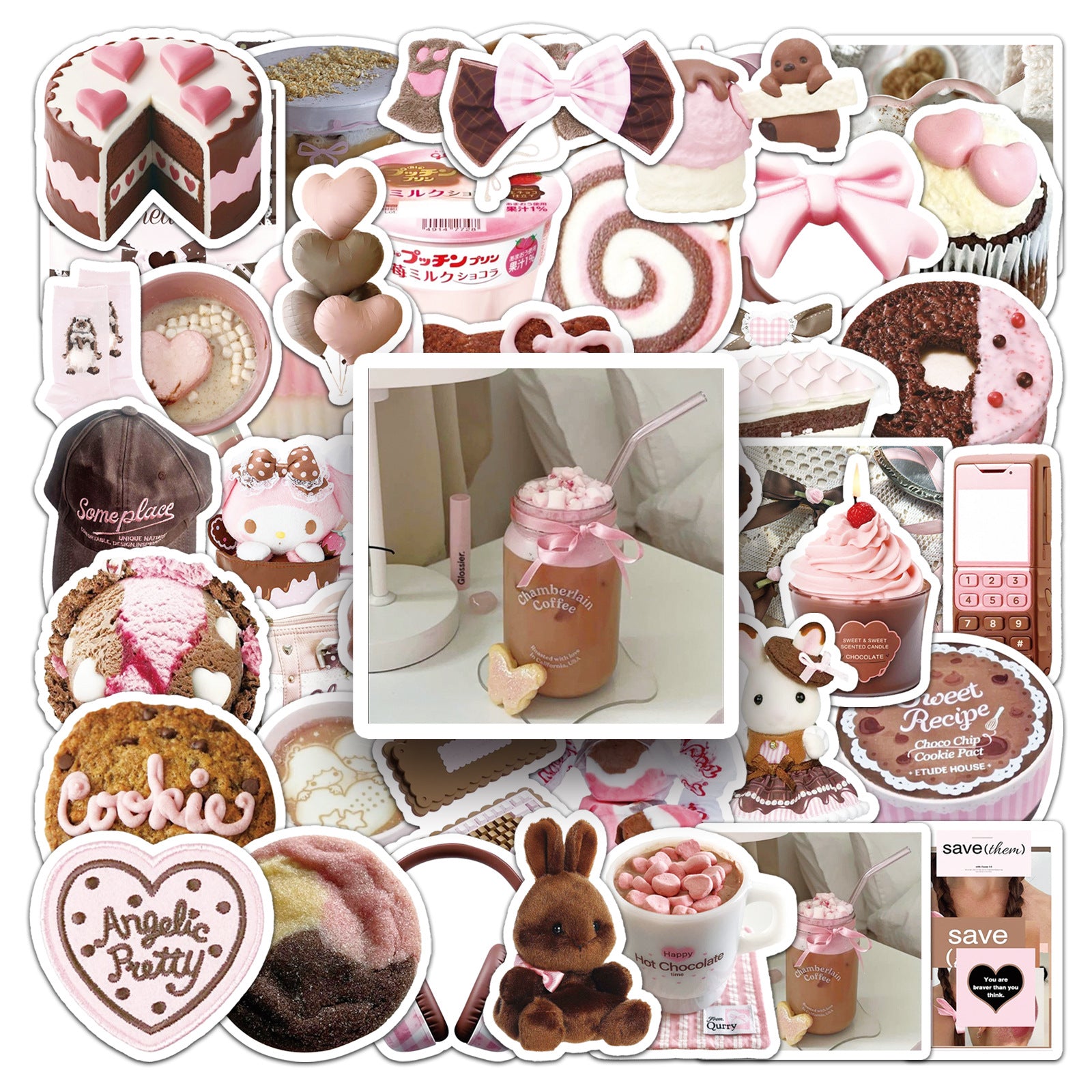 Wholesale 50 cartoon pink-brown chocolate girly dessert doodle stickers
