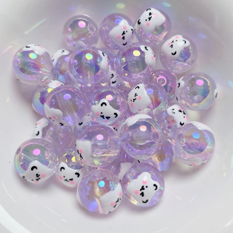 Wholesale 5pcs/pack 16mm Hand-painted Rabbit Bear Cut Face Round Beads