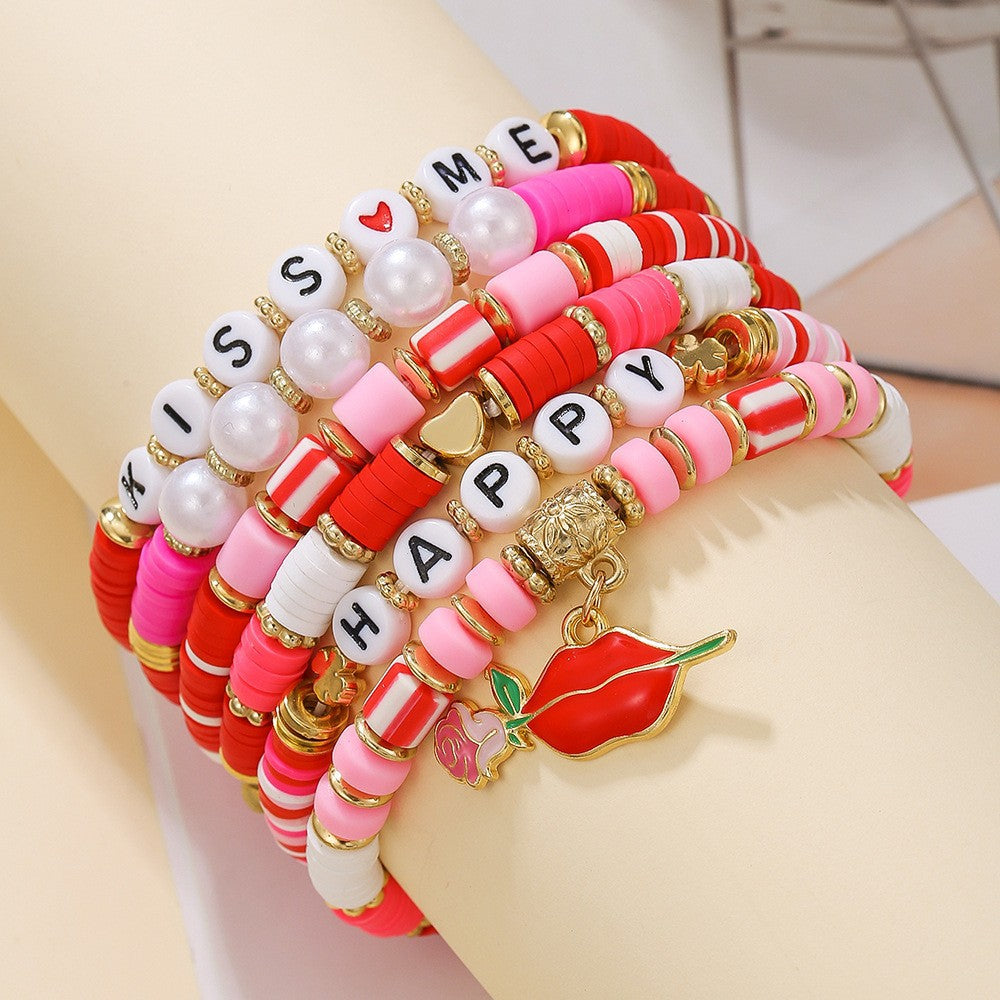Wholesale Valentine' s Day Love Stacked Letter clay bead bracelet
