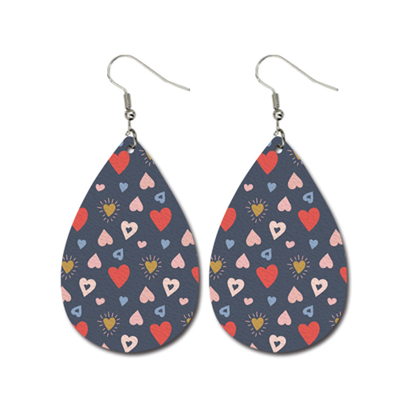Wholesale Valentine's Day Striped Heart Shape Carriage Love Leather Drop Shape Earrings